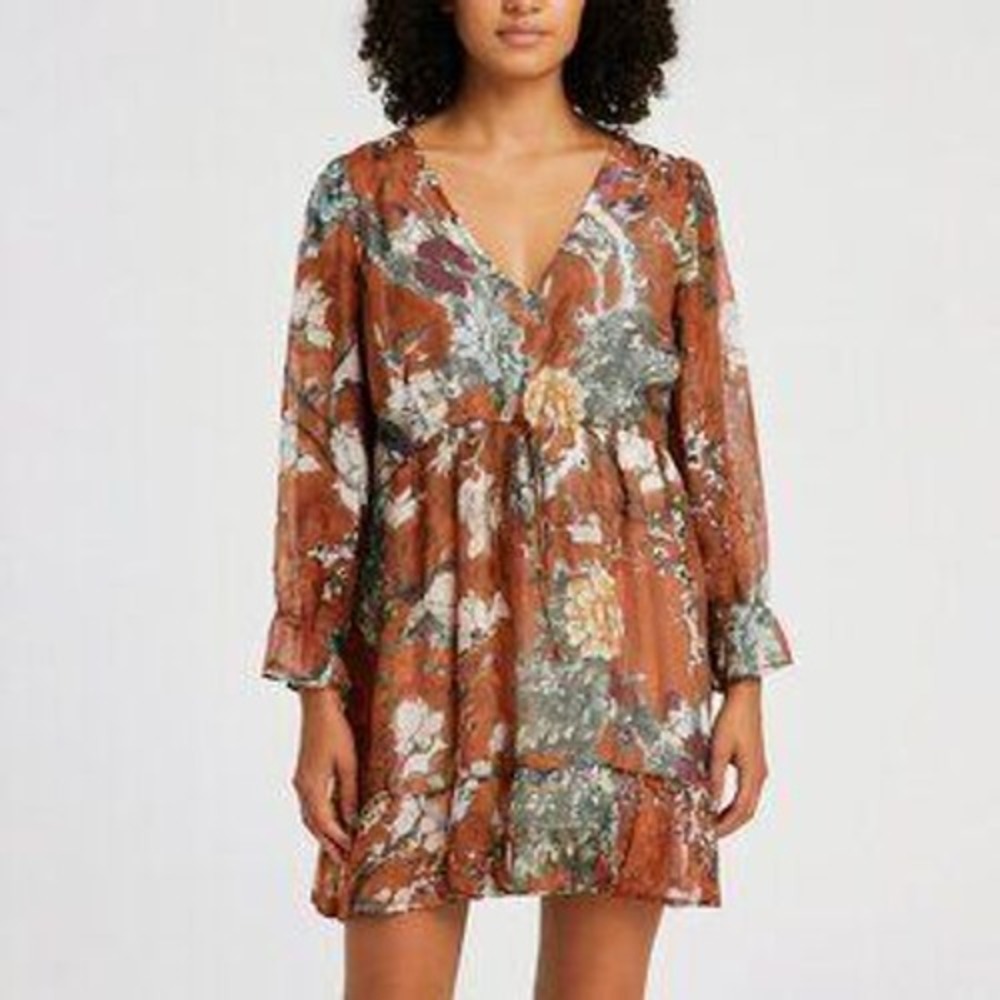Hemant & Nandita Zeri Floral Mini Dress Babydoll Mini Dress V-Neck Size 4